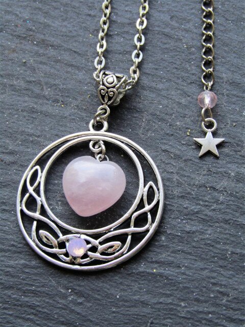 Infinity Love Celtic Twist Necklace with Pink Quartz Heart | Celtic Necklace Jewelry Pink Quartz Pendant