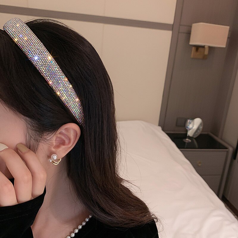 Shiny Full Rhinestone Headband | Silver Color Velvet Hairbands Hair Accessories Jewelry