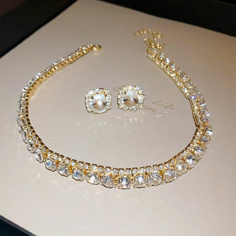 Gorgeous Slimline CZ Choker with Matching Earrings | Women's Jewelry Set Bridesmaid Gift