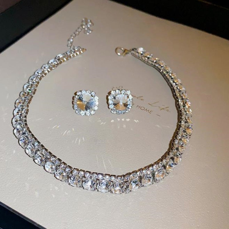 Gorgeous Slimline CZ Choker with Matching Earrings | Women's Jewelry Set Bridesmaid Gift