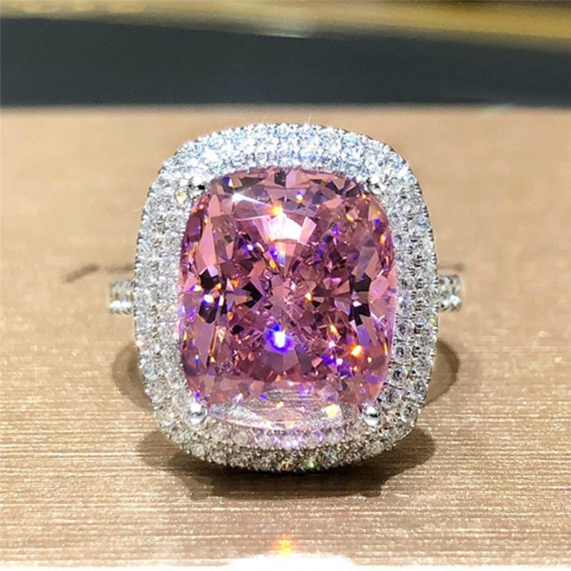 Sparkling Big Pink Cubic Zirconia Ring for Women Party Rings Fashion Jewelry