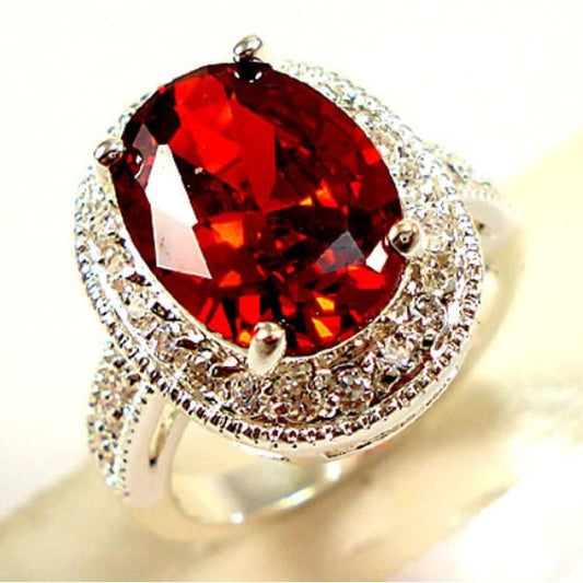 Sparkling Red Oval Cubic Zirconia Ring for Women Party Rings Fashion Jewelry