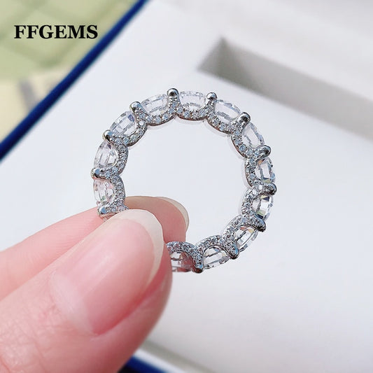 Genuine Round Cut Moissanite 5mm Gemstone 100% 925 Sterling Silver Eternity Ring | Fine Jewelry