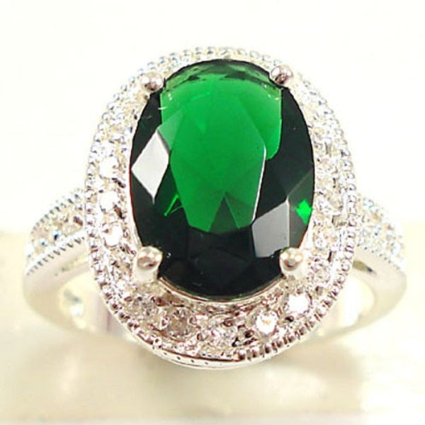 Sparkling Big Green Oval Cubic Zirconia Ring for Women Party Rings Fashion Jewelry