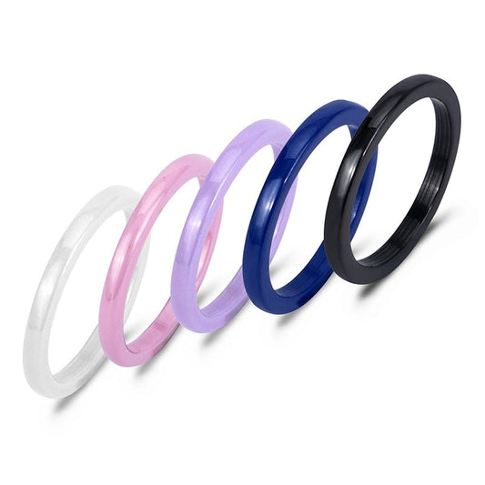 Stackable Colorful 2mm Smooth Ceramic Rings For Women