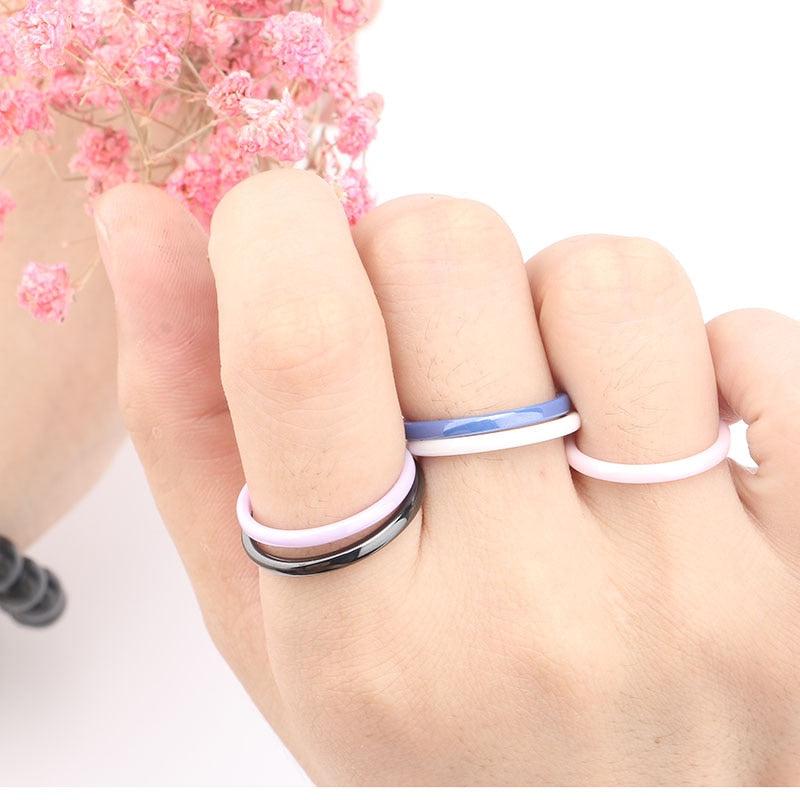 Stackable Colorful 2mm Smooth Ceramic Rings For Women