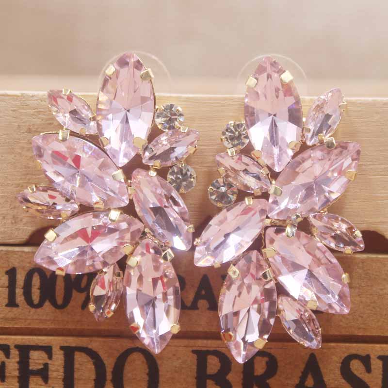 Gorgeous Large Marquise Crystal Cluster and Rhinestone Gold tone Earrings