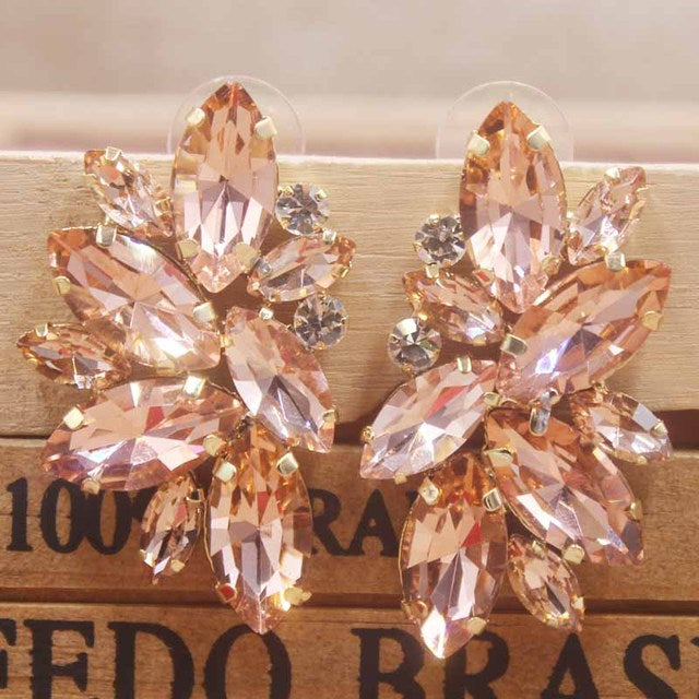 Gorgeous Large Marquise Crystal Cluster and Rhinestone Gold tone Earrings