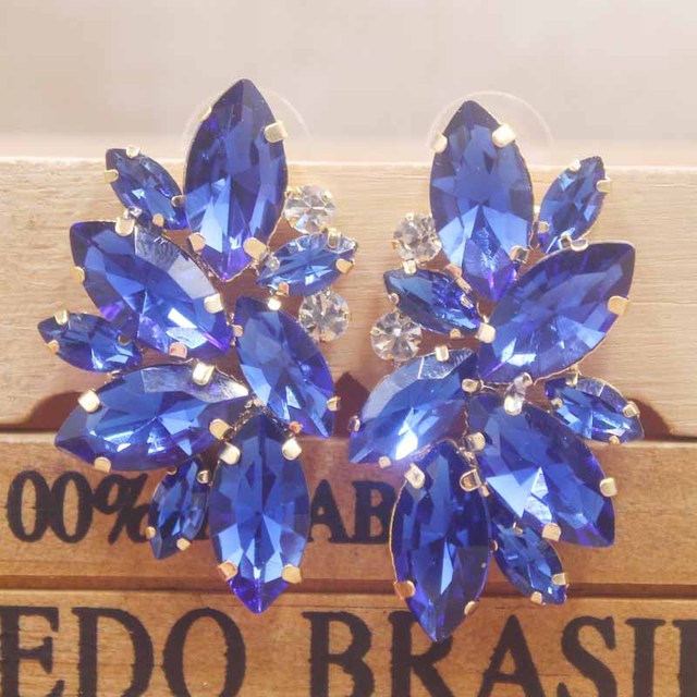 Gorgeous Large Marquise Crystal Cluster and Rhinestone Gold tone Earrings