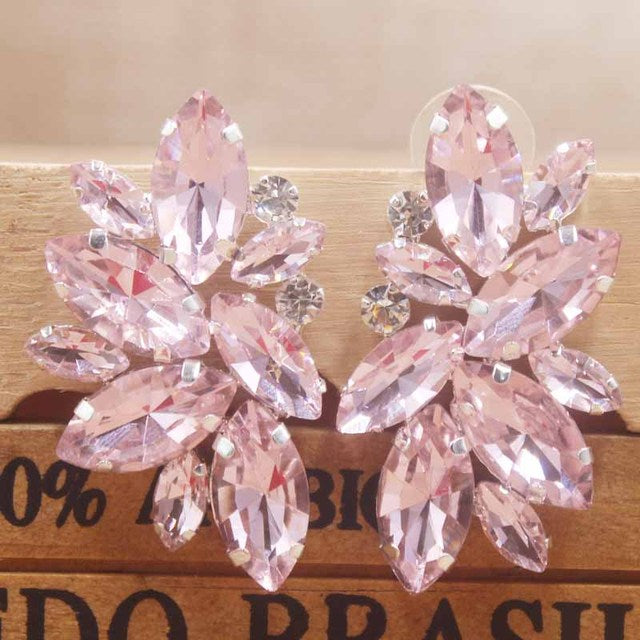 Gorgeous Large Marquise Crystal Cluster and Rhinestone Gold tone Earrings