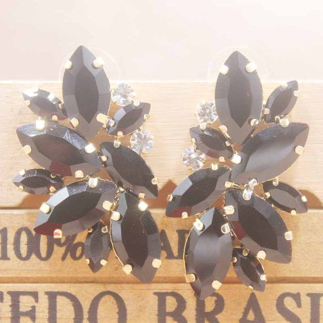 Gorgeous Large Marquise Crystal Cluster and Rhinestone Gold tone Earrings