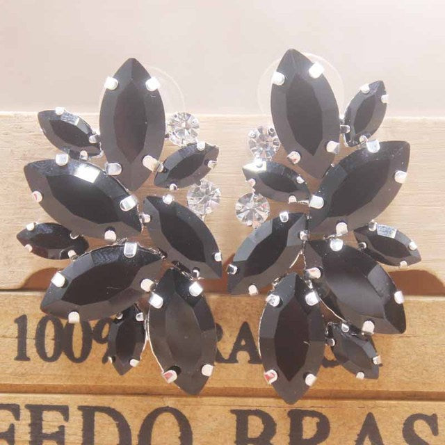 Gorgeous Large Marquise Crystal Cluster and Rhinestone Gold tone Earrings