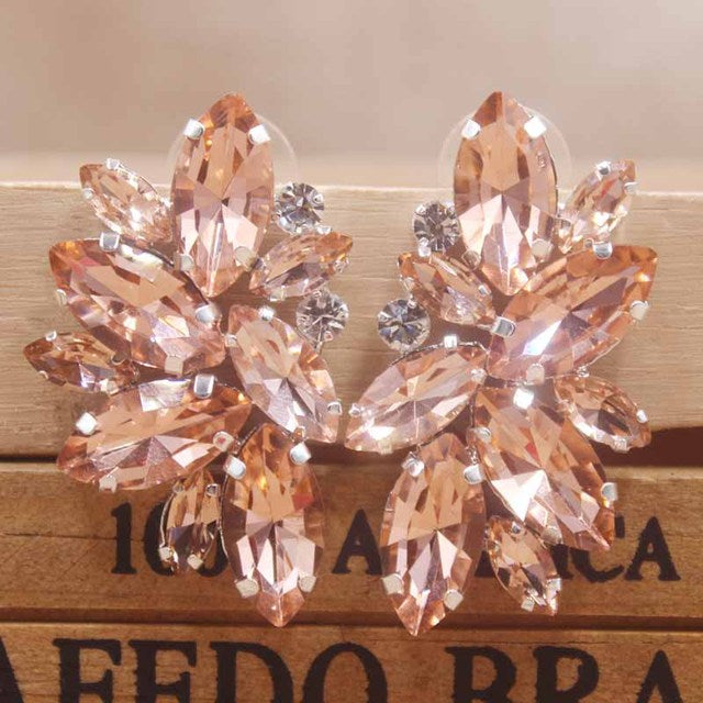 Gorgeous Large Marquise Crystal Cluster and Rhinestone Gold tone Earrings