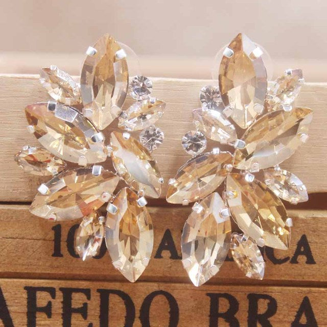 Gorgeous Large Marquise Crystal Cluster and Rhinestone Gold tone Earrings