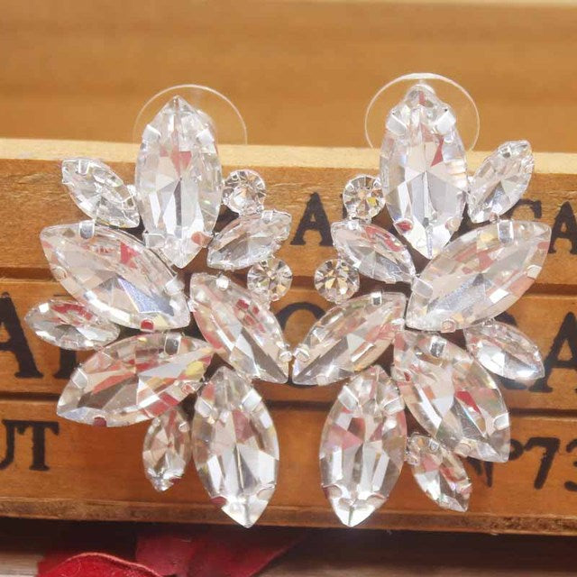 Gorgeous Large Marquise Crystal Cluster and Rhinestone Gold tone Earrings