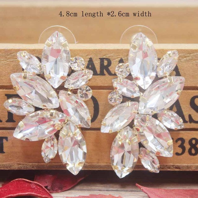 Gorgeous Large Marquise Crystal Cluster and Rhinestone Gold tone Earrings